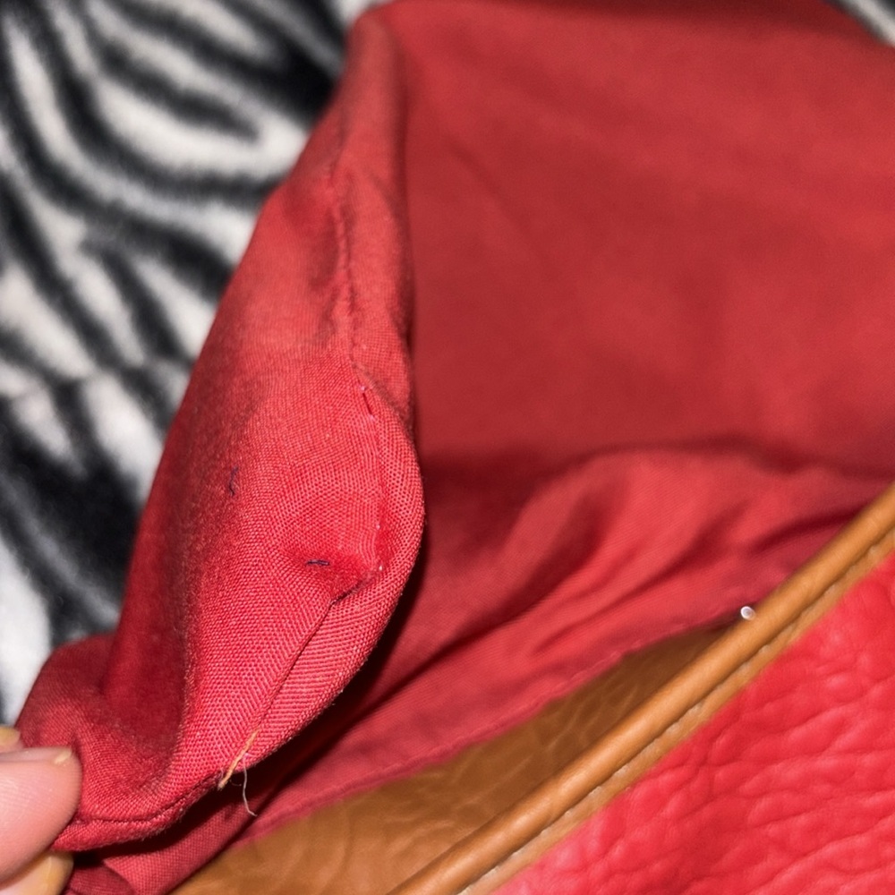 Rosetti Red Orange purse two handles brown accent 2 main inside pockets - Picture 6 of 15